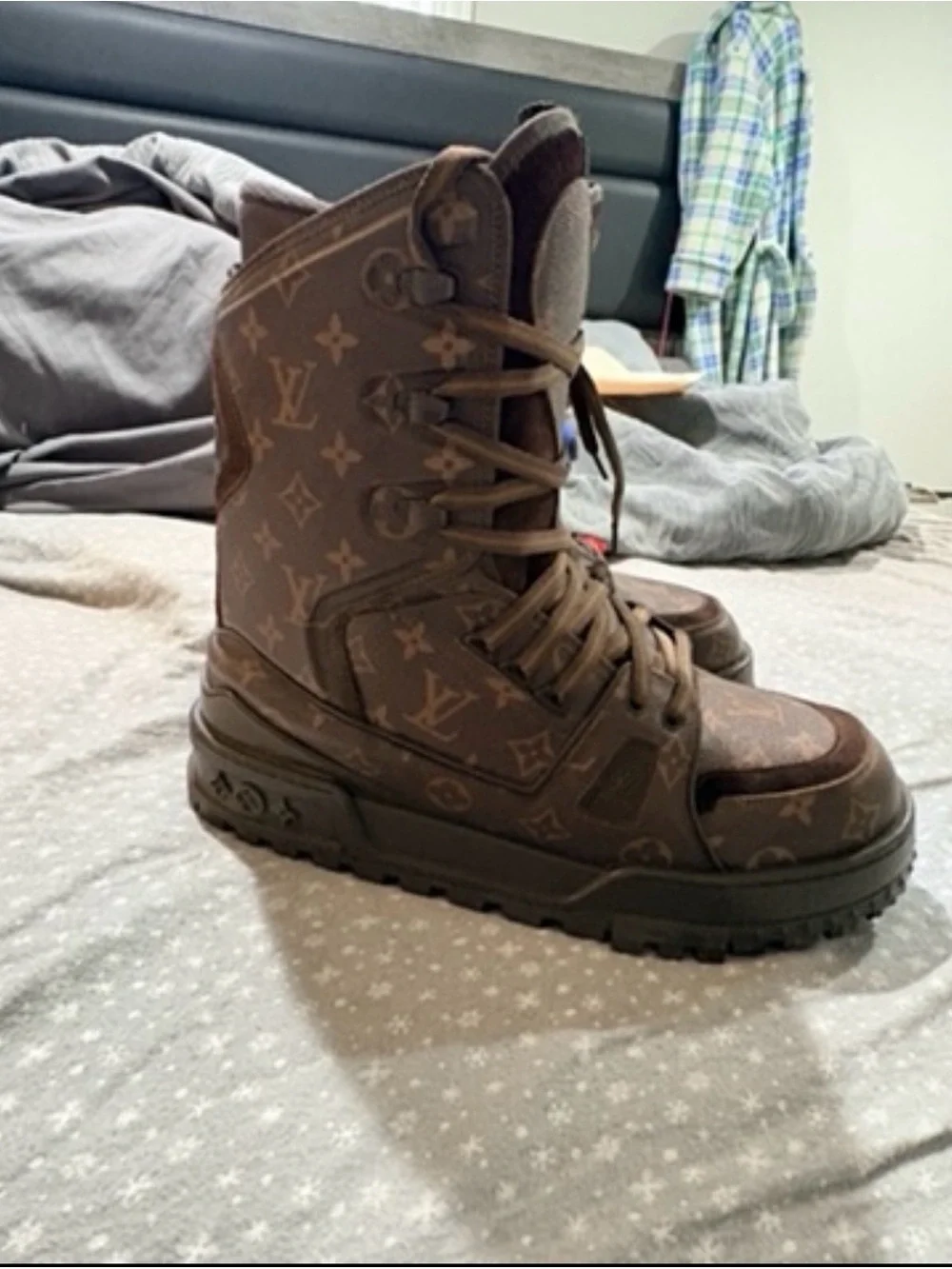 Louis Vuitton Brown Monogram Lace-Up Combat Boots